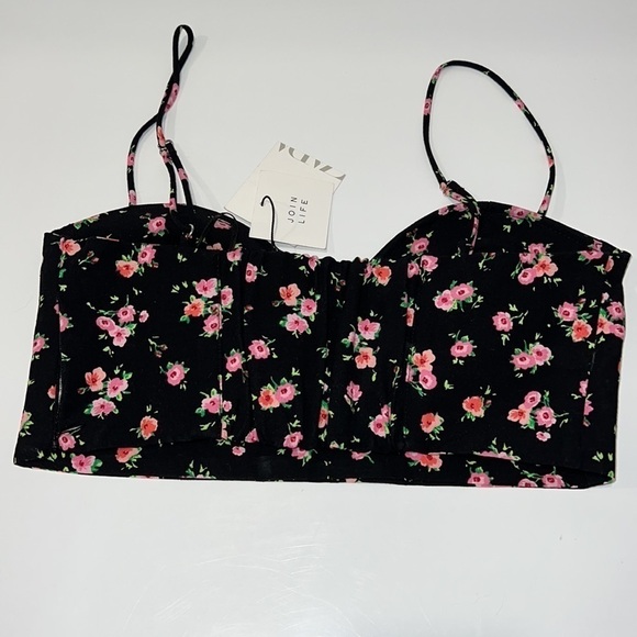 Zara Black Microflower Floral Strappy Crop Corset top size S - Picture 8 of 16